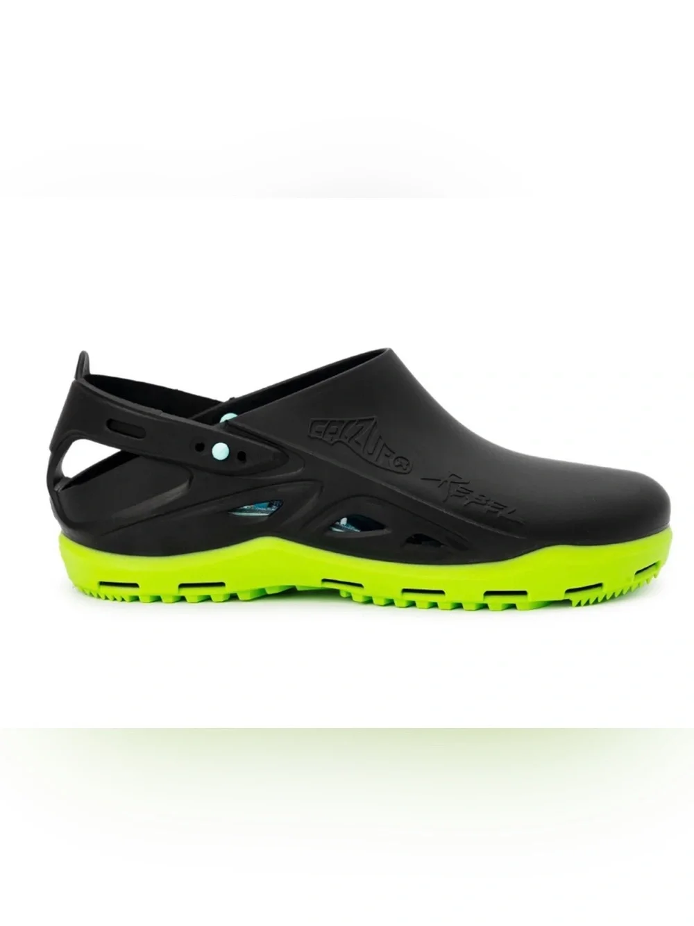 CALZURO REBEL BLACK/BRIGHT GREEN Slip-On Clog Sandals unisex w 12 m 10